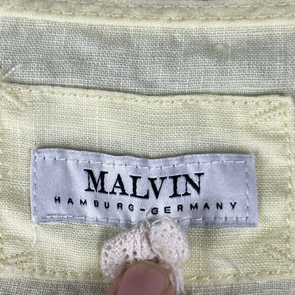 Malvin Germany I Love Linen Dress Womens Large Yellow Crochet Lagenlook Coastal - Picture 4 of 13